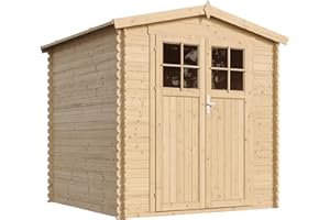 Cobertizo de Madera para jardín - Puerta con Cerradura - con Suelo TRATADO- TIMBELA M343F+M343G- Almacenamiento Exterior H218 x 206 x 216 cm / 3,53 m2