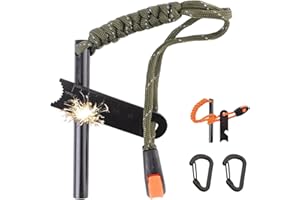 YGBOOST Ferro Rod Fire Starter Flint Fire Starter Survival Tool Flint and Steel Fire Starter Kit 6-in-1, Portable Ferro Rod Striker with Paracord Handlead for Campfires Emergency