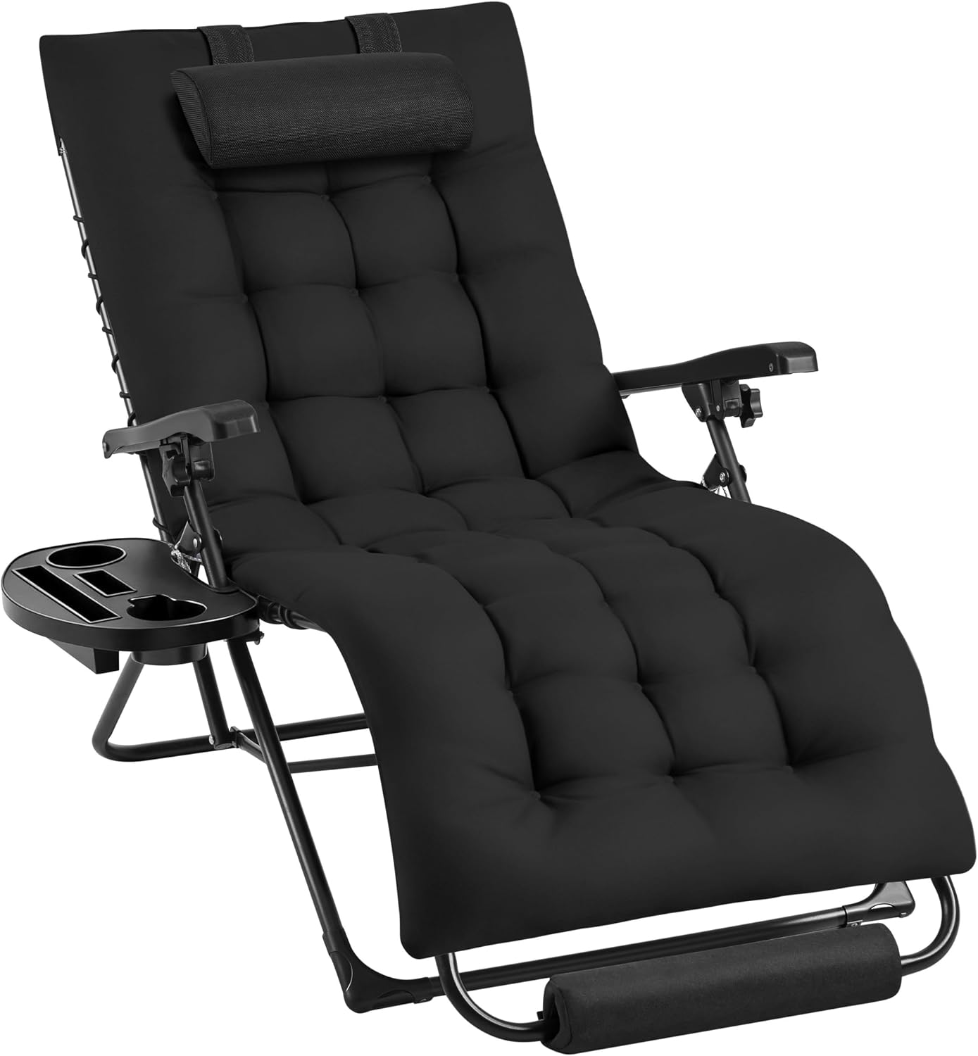 Yaheetech Tumbona Plegable y Resistente, Tumbonas Jardin Exterior, Capacidad de Carga 200kg, Tapizado Ergonómico, Respaldo Ajustable, Cojín Cervical, Portavasos y Cojín para Brazos, Gris Oscuro/Negro