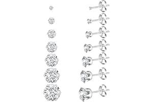 Yiorxu Stud Earrings - 7 Pairs Gold Silver Earrings with CZ Stones, Surgical Steel, Anti-Oxidation, Elastic, Gift Packaging for Men, Women & Girls