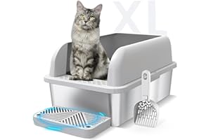 Suzzipaws Enclosed Stainless Steel Cat Litter Tray with Lid Extra Large Litter Box for Big Cats XL Metal Litter Pan Tray with High Wall Sides Enclosure, Non-Sticky, Anti-Leakage, Easy Cleaning