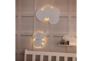 Marco Paul Interiors Veilleuse murale en bois blanc pour chambre d'enfant ou de bébé (éléphant et ballons)