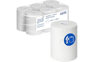 Scott Essential Slimroll 6695, Rotoli di Asciugamani in Carta bianchi, Alta Assorbenza, 6 Rotoli di carta da 190 m (Tot. 1.140 m)