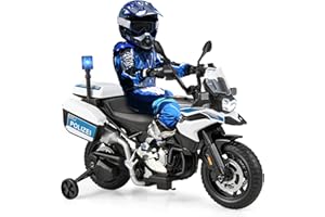 Maxmass Kids Electric Ride on Motorbike, 12V Battery Powered BMW Licensed Motorcycle with 2 Training Wheels, Siren Light, Headlights, Music & Horn, Children Police Motorbike for 3-8 Years Old
