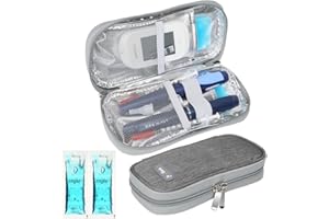 ‎YOUSHARES YOUSHARES Insulin Kühltasche mit 2 Kühlakku - TSA Diabetiker Tasche für Diabetikerzubehör, Epipen, Spritzen, Insulin und andere Medikamente Zubehör, Medikamententasche Pen Kühlbox auf Reisen (Grau)