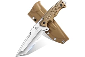 Purple Dragon Couteau de Plein Air (avec Gaine Kydex) - Lame Tanto Fixe Monobloc en Acier D2 - Couteau de Survie avec Manche G10 pour Camping, Cadeau pour Homme, Kaki