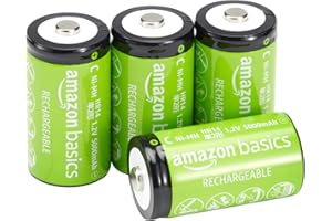 Amazon Basics, 4 batterie ricaricabili C NiMH, 5000 mAh, ricarica fino a 1000 volte, pre-caricate