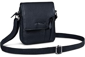 ROYALZ Columbus' Bolso Bandolera Pequeño de Piel Auténtica para Hombre Bolsa Mensajero de Cuero Vintage, Color:Negro