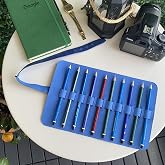 Modica Helsinki - Genuine Leather Natural Wide Design Coil Pen Holder (Blue)