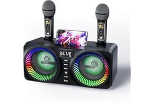 GJCrafts Urządzenie do karaoke, wielofunkcyjne urządzenie do karaoke z głośnikiem Bluetooth 30 W, 2 bezprzewodowymi mikrofonami do karaoke i gniazdem mikrofonowym do ponownego ładowania, zestaw PA na