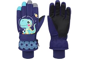 QKURT Gants de Ski Enfants, Moufles de Ski Fille Garçon Gants Chaud Hiver Moufles Coupe-Vent Respirant Snowboard pour Vélo Équitation Patinage Garçons Filles 2-13 Ans