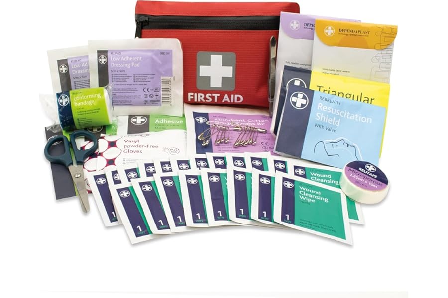 Lewis-Plast Premium 92 Piece First Aid Kit - Safety Essentials for Travel, Car, Home, Camping, Work, Hiking & Holiday Red , Small
