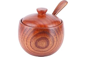 CHEOTIME Solniczka, Drewniana Solniczka Z Pokrywką, Solniczka Z Pokrywką, Solniczka W Stylu Vintage Z Pokrywką I łyżeczką, Pojemnik Na Przyprawy Do Kuchni