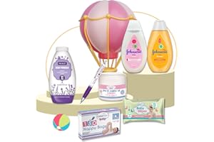 Baby Essentials for Newborn | Baby Bath Set with Shampoo and Lotion, Cotton Tree Baby Wipes, Nappy Bags, Cream, Baby Powder | 7pc Baby Skin Care Kit with Sinta Gifts Pen