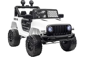 HOMCOM Kids Electric Ride On Car 12V Off Road Toy with Parental Remote Control 2 Motors Horn Lights Suspension Wheels for 3-6 Years Old White