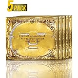 5 Pcs 24K Gold Bio-Collagen Facial Masks, Gold Gel Collagen Facial Masks for Anti-aging, Moisturizing, Anti Wrinkle, Deep Tissue Rejuvenation and Hydrates Skin