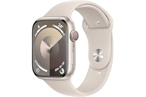 Apple Watch Series 9 (GPS + Cellular, 45 mm) Smartwatch mit Aluminiumgehäuse und Sportarmband M/L in Polarstern. Fitnesstracker, Blutsauerstoff und EKG Apps, Always-On Retina Display, Wasserschutz