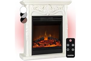 Klarstein Cheminée Electrique, Chauffage Electrique de 1800W, Cheminee avec Effet Flamme en LED et Bûches en Bois, Télécommande, Programmable, Minuterie, Contrôle Automatique de la Température