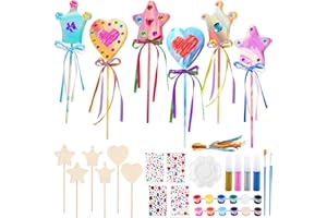 AKONE Juego de Manualidades Con Varita Mágica de Madera Para Niños - Varita de Hadas, Princesa - Regalo de Cumpleaños Infantil Para Pintar