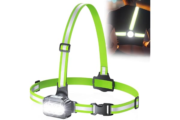Rolgno Lampe Running, 500LM USB Rechargeable LED Lampe Course a Pied avec Sangles Réfléchissantes, 7 Modes Lumiere et Réglable à 45°, Lampee Pectorale Running Étanche IPX4 for Jogging,Sports Extérieur