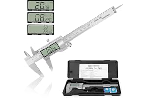 TEXLINEY Messschieber Digitale Schieblehre, Edelstahl Messlehre Messwerkzeuge Spritzwasserdicht Staubdicht mit Ersatzbatterie und größem Display - 150 mm