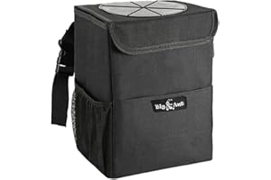 Big Ant Samochodowy kosz na śmieci, wodoszczelny, z pokrywą, składany worek na śmieci z torbą organizerową, do samochodu, biura, na podróż, kemping, czarny (7 litrów)