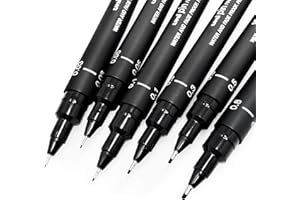 Uni Pin - Zestaw 6 długopisów kreślarskich, czarny tusz - cienka końcówka od 0,03 do 0,8 mm