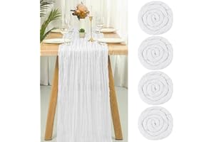 TERUNTRUE 4er-Pack weißer Käsetuch-Tischläufer, halbtransparenter Tischläufer, Gaze-Tischdecke, 13 Fuß, rustikale Dekorationen für Küche, Hochzeit, Feiertage, Party-Zubehör (weiß, 400 cm)