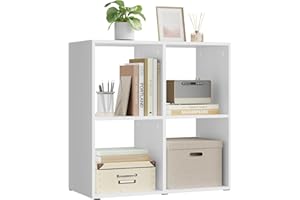 ‎WOLTU WOLTU Bücherregal, Würfelregal 4 offene Fächer, kleines Regal weiß, Standregal, Aktenregal, Büroregal, Wohnzimmer Arbeitszimmer, 60x60x29 cm SK053ws