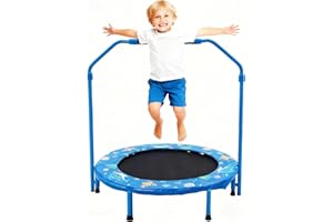 Forroby 36 Inch Kids Trampoline Height Adjustable with Handle,Steel Frame Foldable Toddler Sports Trampolines With Protective Cover,Mini Trampoline for Children Boys Girls Outdoor Indoor 3 Years+,Blue