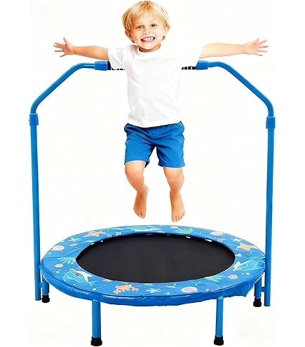 COSTWAY Mini Trampoline, 36 Inch Kids Exercise Rebounder With Foam Handrail And Safety Padded Cover, Foldable Toddler Trampolines For Indoor Outdoor ( Blue
