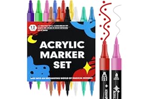 NEUTYPECHIC 12 pisaków akrylowych do kamieni, wodoodporne, zestaw do malowania kamieni, dla dorosłych i dzieci, markery akrylowe, 1-5 mm, podwójna końcówka, markery akrylowe do drewna, szkła,