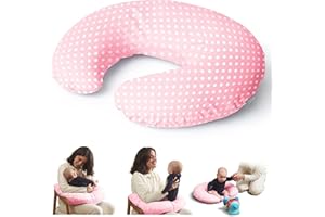 Niimo Nursing Pillow - Multifunctional Breastfeeding Pillow - Tummy Time Pillow with 100% Cotton Pillowcase - Gifts for Moms - Washable Breastfeeding Pillows - Pregnancy Pillow Pink-White Dots
