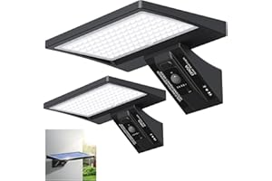 2pcs Lampe Solaire Exterieur 5200mAh, 1200LM 104LEDs Lumière Solaire Extérieure avec 150° Détecteur de Mouvement IP65 Eclairage Exerieur Solaire Projecteur LED de Sécurité éclairage Mural d'extérieur