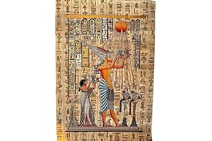 ANCIENT EGYPTIAN PAINTINGS Ägypten Gemälde König Echnaton mit seiner Frau Nofretete und ihren Töchtern mit Opfergaben für die Sonne - Scheibe Aten - Handgemachte Papyrusblätter - ungerahmt - Rahmenbar - 33 x 43 cm