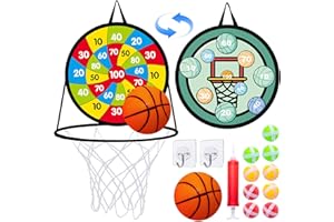 Alckijy Dartscheibe Kinder Spiele Ab 4 Jahren, Basketball & Weihnachten Klettball Dartboard, Wurfspiel Dart Spiel Klettbälle, Geschenke für 3–10 Junge, Mädchen