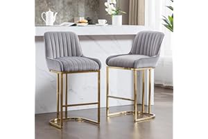 chairus Lot de 2 Tabourets de Bar en Velours Tabourets de Cuisine Imbottita Chaise Haute avec Pieds en Métal (Gris-2)