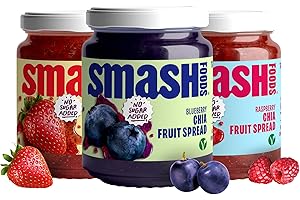 CHIA SMASH Smash Foods Jam | Variety 3 Pack | Low-Calorie, No Sugar Added Keto Jam with Upcycled Fruit & Chia Seeds | Vegan, Paleo Superfood Fruit Spread | Strawberry, Blueberry, Raspberry (3 Jars)