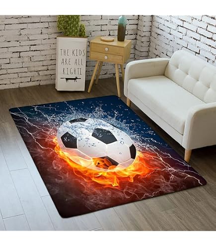 Tapis De Sol Terrain De Sport 3D - Foot, Basket, Volley | Pour Chambre D’ado, Salon, Espace Gaming | Antidérapant, Coloris Bleu Ou Vert - 7