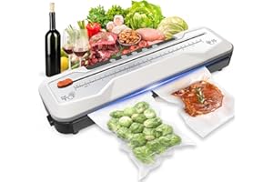 OidoZac Vacuum Sealer Machine, Automatic Food Vacuum Sealer 5 Modes with 15 Sealer Bags and Built-in Cutter, One-touch Sealing Vacuum Vac Pack Machine for Sous Vide Cooking Dry & Moist Foods, White