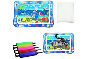 Gonggi Cat Water Bed, 66 * 47cm Thickened WaterMat for Cats, Water Sensory Cat Play Cushion with 1 Color Pump & 5 Repair Patches, Tummy Time CatMat with Fish