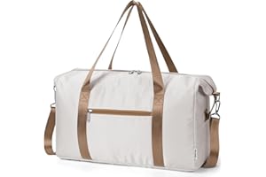 Narwey for Easyjet Cabin Bag 45x36x20 New Easyjet Underseat Easy Jet Cabin Bag Foldable Travel Duffel Carry on Luggage Weekend Overnight Hospital Bags for Women and Men 25L (Beige with Brown Straps)
