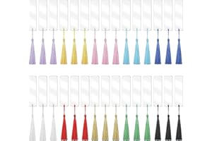YMJD Kit de 60 Marque-pages Acrylique Transparent, 30 Marque-pages et 30 Pompons Multicolores, 12 x 3,2 cm Signet Acrylique Transparent Rectangulaires avec Glands