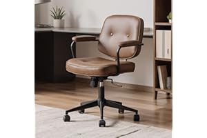 chairus Krzesła biurkowe ze skóry PU, do domowego biura, regulowany, ergonomiczny, obrotowy, komputerowy, tapicerowane krzesło do pracy (brązowe)