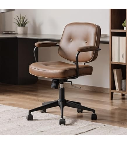 Wheelchair Office Chair Computer Chair Adjustable PU Leather with 5 Wheels Swivel Durable Brown