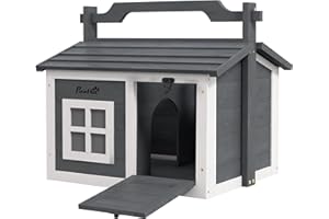 PawHut Rabbit Hutch Indoor Outdoor w/Top Handle, Openable Roof - Grey