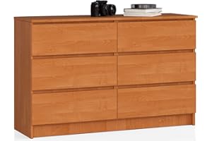 AKORD | Cassettiera K-120 con 6 (2 x 3) Cassetti | Moderna Mobiletto per Soggiorno Sala da Pranzo Camera da Letto Corridoio Bagno | Armadio Cameretta | 120x77x40 cm | Peso 43kg | Ontano