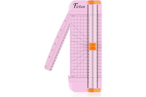 Firbon A5 Paper Cutter, Straight Small Paper Trimmer with Side Ruler for Scrapbooking Craft, Paper, Coupon, Label, Cardstock, Pink