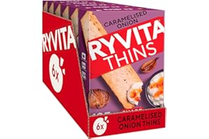 Ryvita Caramelised Onion Thins | Dipping, Snacking, Sharing | Fibre | Healthy | 6 PACKS of 125g