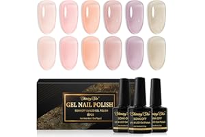 Shining She Esmaltes Semipermanentes de Uñas en Gel, 6 Colores Jelly Transparente Rosa Nude Pintauñas Semipermanentes Soak-Off UV Gel uñas Art Manicure DIY 8ML